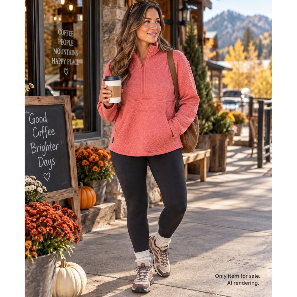 Eddie Bauer Small Quilted Quarter Zip Pullover Pink Heather Diamond Texture
